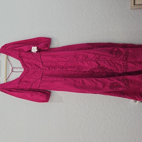 Free People Lisa Lace Midi Dress in Hollyhock Pink - Picture 3 of 7